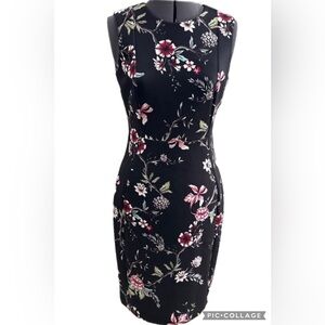 NWT Calvin Klein Floral Black Fiona Scuba Sheath Sleeveless Knit Dress Size 6